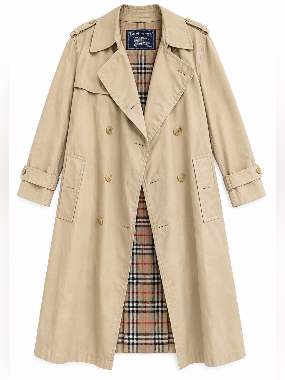 Vintage Burberrys Trench Coat Beige Nova Check Lined Wool Liner Made England 40R